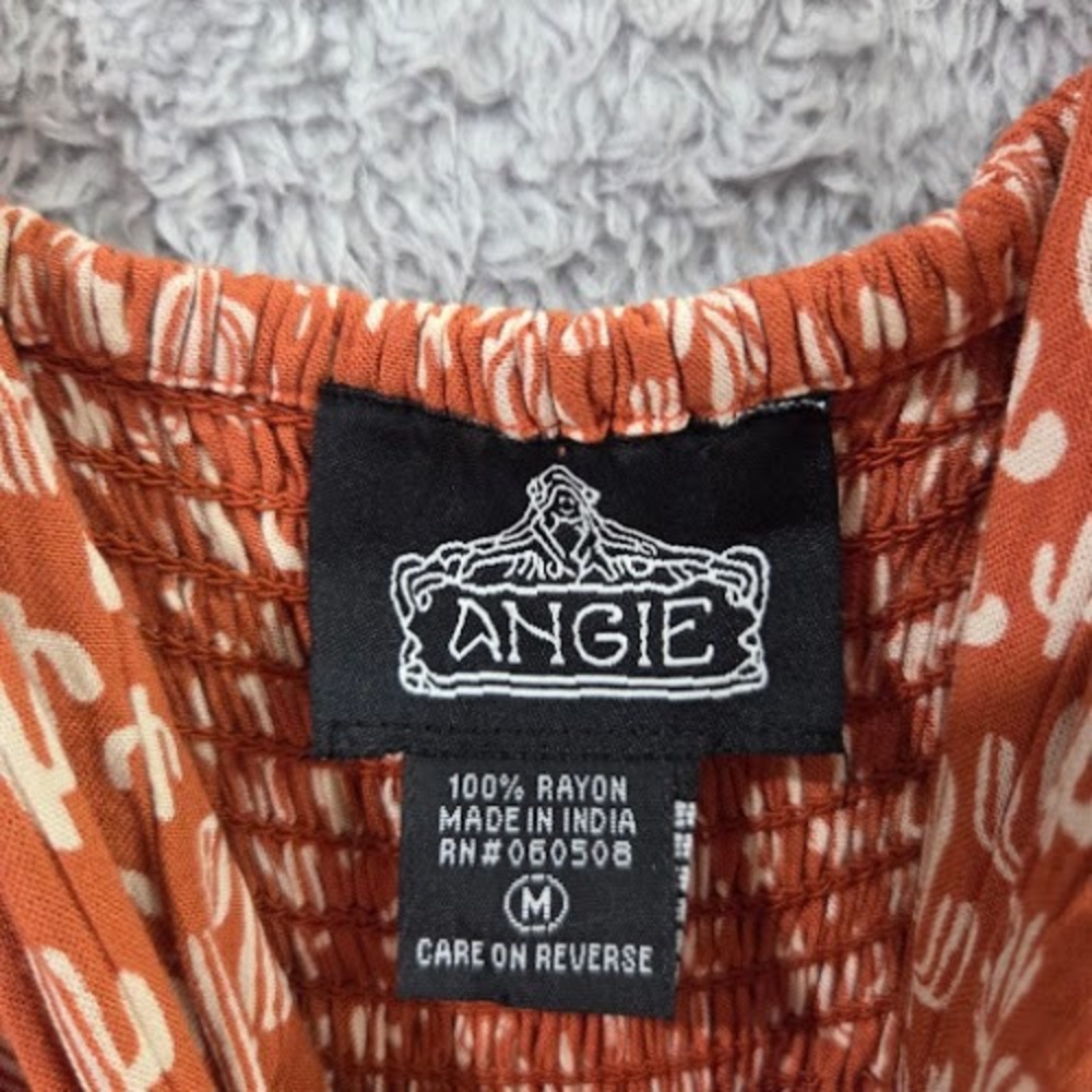 Angie Cactus Print Maxi Dress Women's Medium Rust Twist Front Smocked Boho - Picture 2 of 8